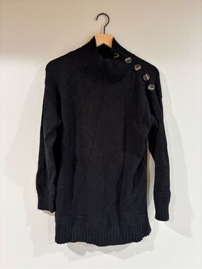 Anthropologie Black Button-Shoulder Turtleneck Sweater Tunic size small